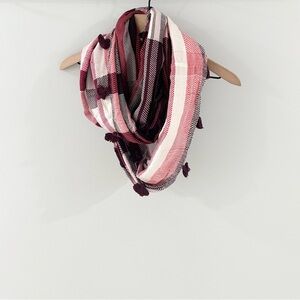 Loft Tasseled Infinity Scarf Red Plaid, One Size